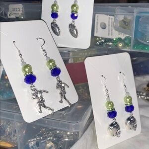 Seattle Seahawks Team Colors Silver Football Themed Handmade Fashion Earrings